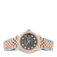 Stainless Steel 18K Everose Gold Diamond 28mm Oyster Perpetual Datejust Watch Green 279171