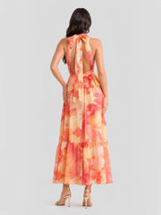 Watercolor Halterneck Open Back Maxi Dress