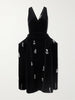 Embellished padded cotton-velvet midi dress