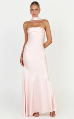 Odette Maxi Dress - Strapless Slip Dress With Neck Scarf in Light Pink