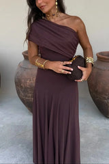Women's Pleated One-Shoulder Maxi Dress | Graceful Flowing Summer Dress