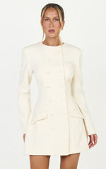 Charlotte Mini Dress - Double Breasted Long Sleeve Dress in Cream