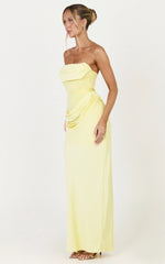 Phoebe Maxi Dress - Strapless Structured Bodice Drape Skirt Dress in Lemon