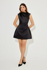 Satin Straight Neck Mini Dress