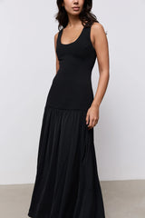 Cotton Mix Dropped Waist Maxi Dress