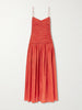 Gathered polka-dot organic cotton and silk-blend midi dress