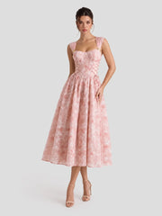 Lace-Up Corset A-Line Midi Dress