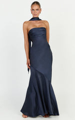Odette Maxi Dress - Strapless Slip Dress With Neck Scarf in Navy