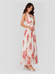 Rose Halter Chiffon Maxi Dress