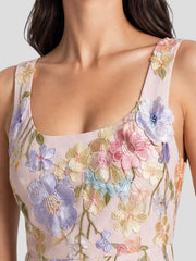 3D Floral Applique Tulle Mini Dress