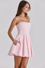 pink cotton flared mini sundress