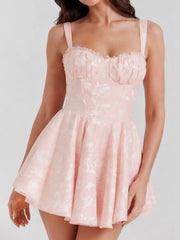 Lace Trim Jacquard Corset Mini Dress
