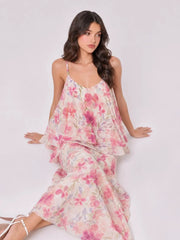 Watercolor Floral Ruffle Tiered Two Piece Set