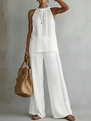Women's Wide-Leg Trouser Set | Elegant Lace-Top Two-Piece Set