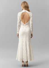 Long-Sleeve Low-Back Stretch Lace Maxi Dress
