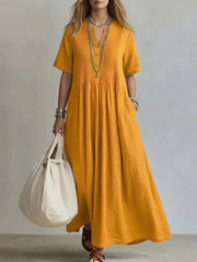 Women's Pleated Flowy Midi Dress | Elegant Lightweight Summer Dress