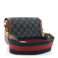 New Denim GG Monogram Dollar Calfskin Web Mini Horsebit 1955 Shoulder Bag Blue Tea Cuir Epilog