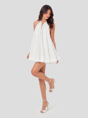 Gold-tone Clasp Keyhole Halterneck Mini Dress