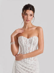 Corset Bodice Lace Mini Dress with Draped Skirt