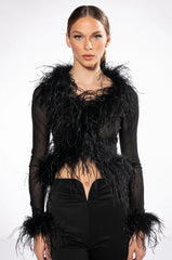 DARK ANGEL MESH FEATHER TRIM TOP