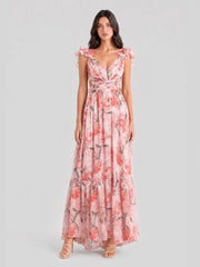 Watercolor Floral Cut-out Maxi Dress