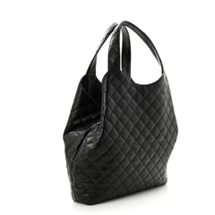 Lambskin Quilted Maxi Icare Shopping Tote Black