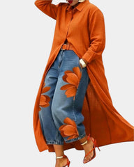 Women's Wide-Leg Jeans & Top Set | Flowing Shirt Top & Wide-Leg Denim Ensemble