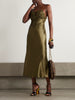 Lace-trimmed silk-satin midi dress