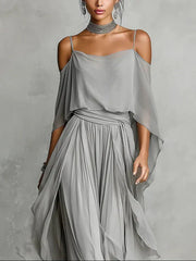 Women's Off-Shoulder Wide-Leg Two-Piece Set | Flowing Elegant Evening Set