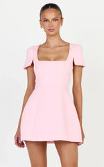Zinnia Mini Dress - Square Neck Tulip Dress in Pink
