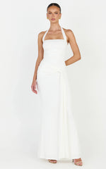 Amaya Maxi Dress - Draped Sash Halter Dress in White