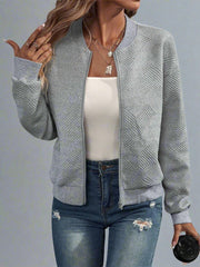 Women's Textured Knit Bomber Jacket | Zip-Up Casual Varsity Jacket
