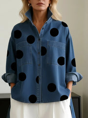 Women's Polka Dot Denim Shirt | Oversized Relaxed Button-Down Shirt