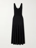 Ribbed-knit and jersey pleated midi dress