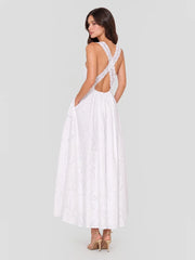 Cotton Eyelet Cross Back Maxi Sundress