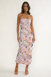 Posetta Strapless Floral Embellished Maxi Dress Purple