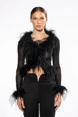 DARK ANGEL MESH FEATHER TRIM TOP