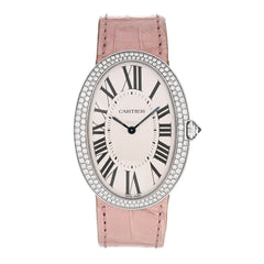 18K White Gold Alligator Diamond Bezel 33mm Baignoire Manual Winding Watch Pink