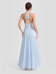 Plunge Halter Lace Maxi Dress