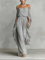 Women's Off-Shoulder Wide-Leg Two-Piece Set | Flowing Elegant Evening Set