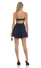 Back Lace A-Line Dress in Navy
