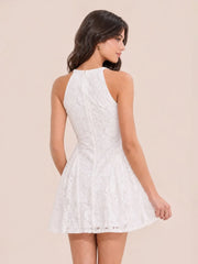 Floral Halter Neck Lace Mini Dress