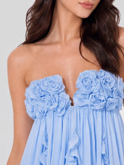 3D Rosette Halterneck Open Back Mini Dress