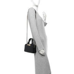 Grained Calfskin Stitched Mini Label Click Shopper Tote Black