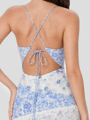 Floral Halter Maxi Dress with Lace Insert