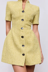 Cotton Mix Bouclé Button Dress