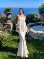 3D Floral Strapless Jacquard and Stain Two Piece Set
