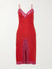 Lace-trimmed silk-satin midi dress