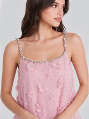 Crystal Strap 3D Floral Tulle Mini Dress