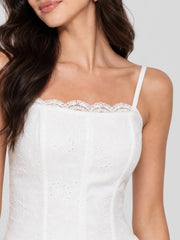 Cotton Eyelet Midi Dress with Lace Trim